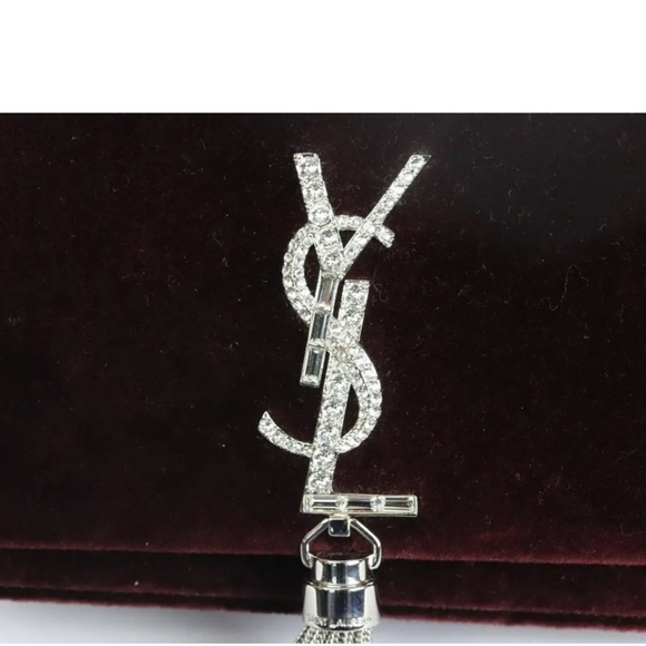 Rare Saint Laurent Kate Monogramme Crystal embellished Velvet shoulder bag, EUC - Picture 3 of 8